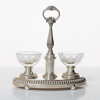Table centerpiece, sterling silver and glass, late 20th century.