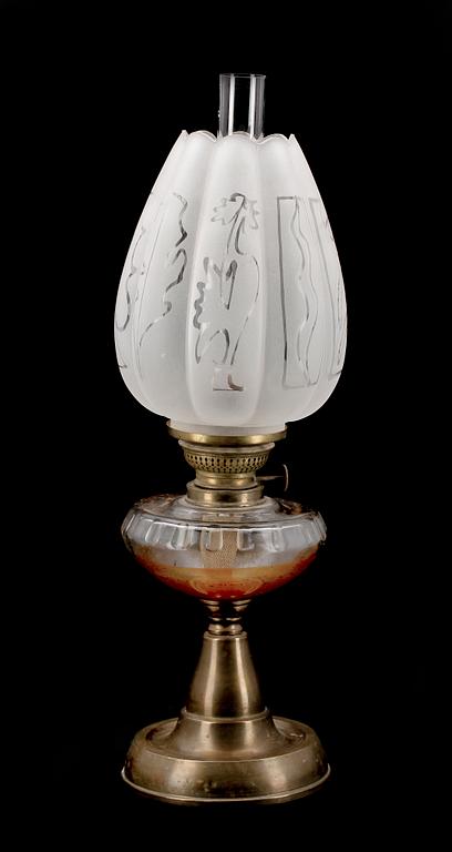BORDSFOTOGENLAMPA, mässing/glas, Brenner Kosmos, sekelskiftet 1900.