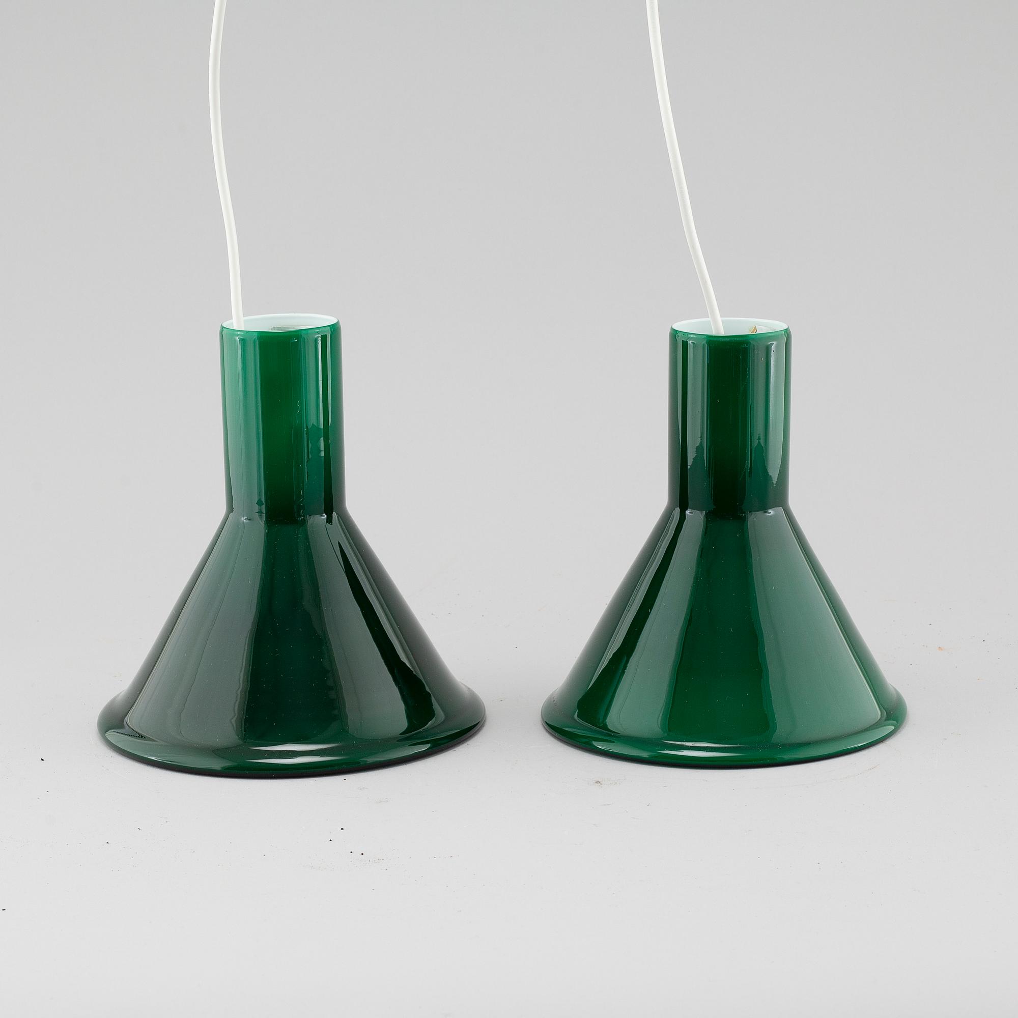 A pair of ceiling lamps by Holmegaard, "Mini - P&T Pendel", second half of the 20th century.