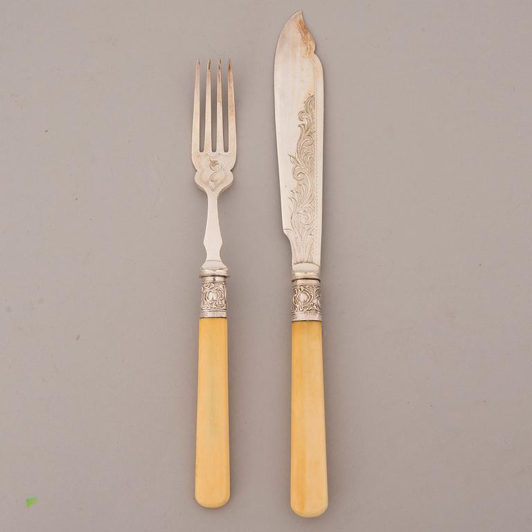 FISH FLATWEAR, 24 st, silver plated and bone, Sheffield, England, 1901.
