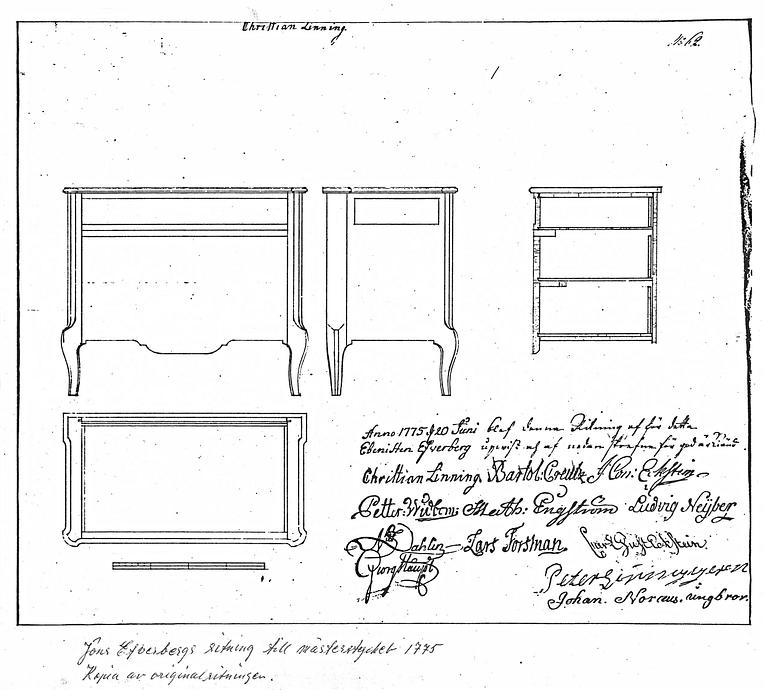 JÖNS EFVERBERGS MÄSTERSTYCKE, Stockholm 1775, byrå, gustaviansk.