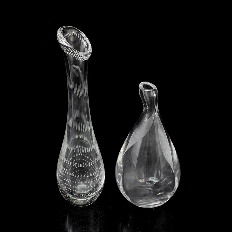 A Vicke Lindstrand glass vase and one Kosta vase, mid 20th century.