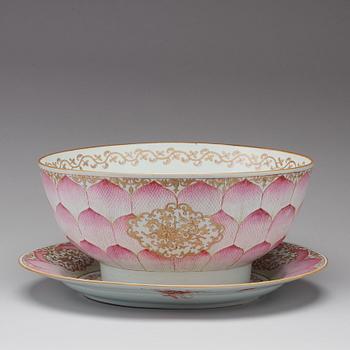 A massive famille rose 'Lotus' punch bowl with charger, Qingdynasty, Qianlong (1736-95).