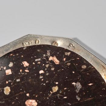 A pair of 'Lika-Risberg' porphyry Empire salts, Älvdalen, Sweden, early 19th century.