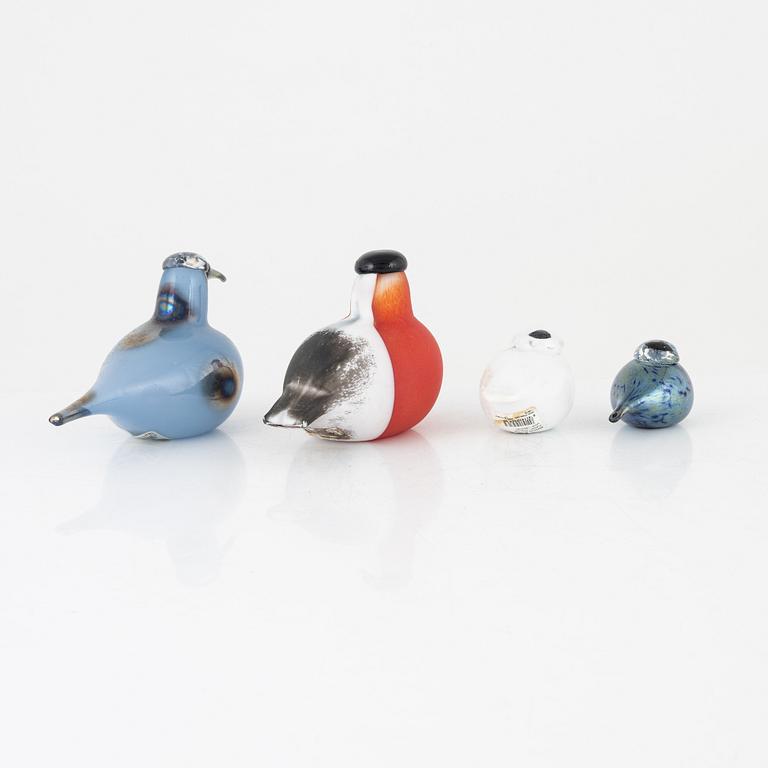 Oiva Toikka, glasfåglar, 4 st,  Nuutajärvi Notsjö, Iittala, Finland.
