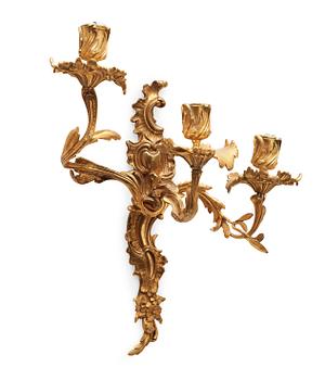 APPLIQUER, för tre ljus, fyra stycken. Louis XV-stil, 1800-tal.