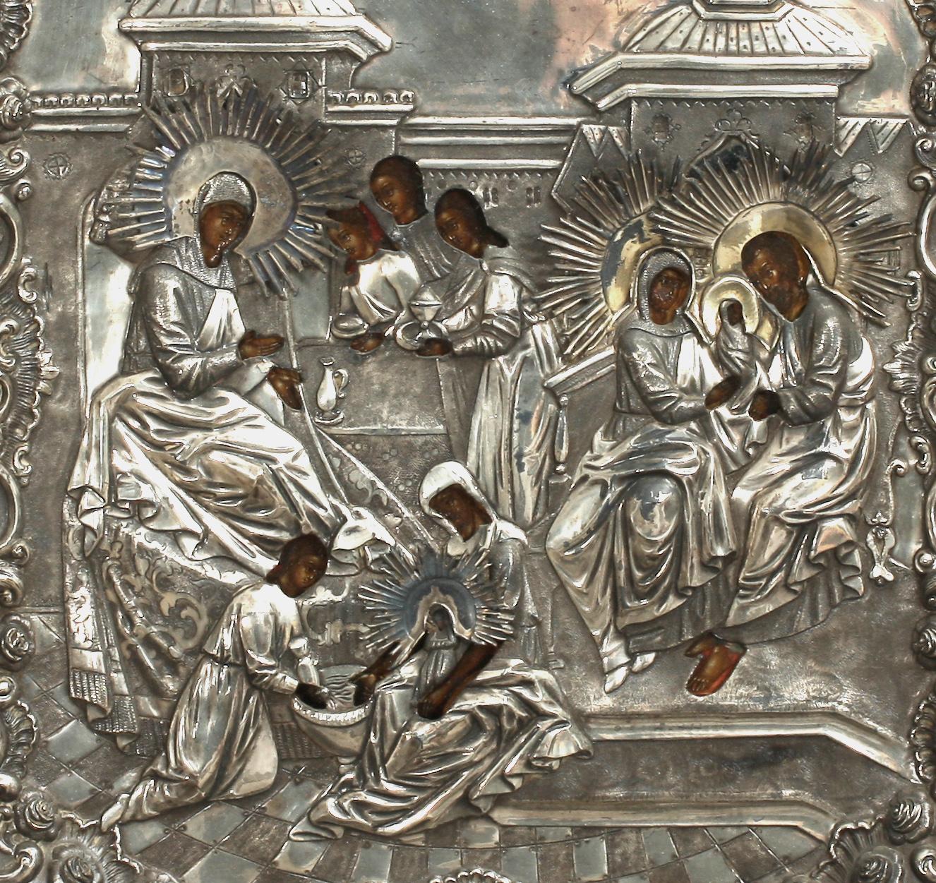 IKON med silverrizza. Ryssland, S.t Petersburg 1859.