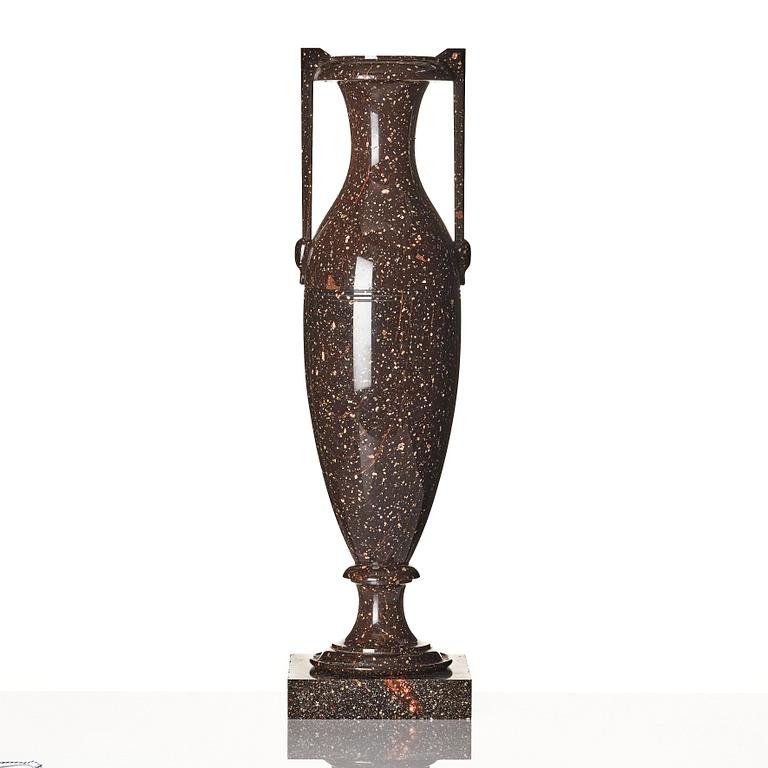 A Swedish Empire porphyry urn, first part of the 19th century.