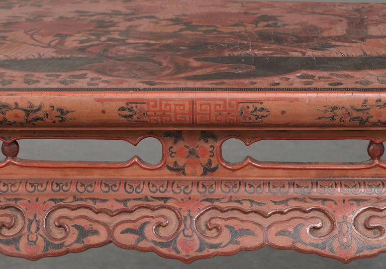 BORD, ett par, rödlackerat trä. Qing dynastin 1700/1800-tal.