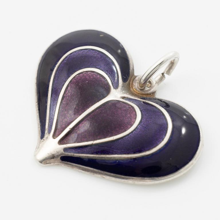David Andersen, brooch, a pair of earrings and a pendant, silver and enamel.