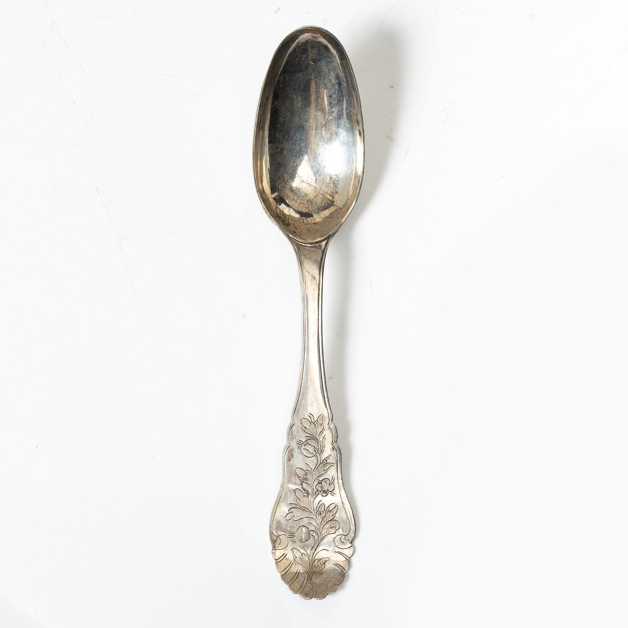 Nicolaus Wollenberg, födelsedags- eller äktenskapssked, silver, Nürnberg 1785-1789.