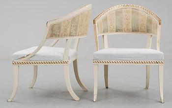 A pair of late Gustavian circa 1800 armchairs.