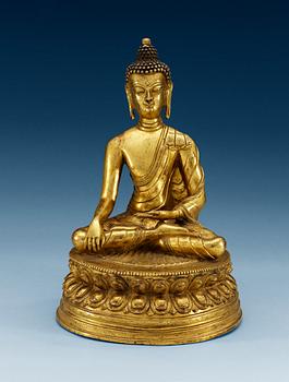 1487. BUDDHAFIGUR, förgylld brons, Qing dynastin, sinotibetansk, 1800-tal.