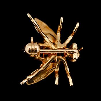 BROSCH, 18K guld, diamanter och blå safirer.
