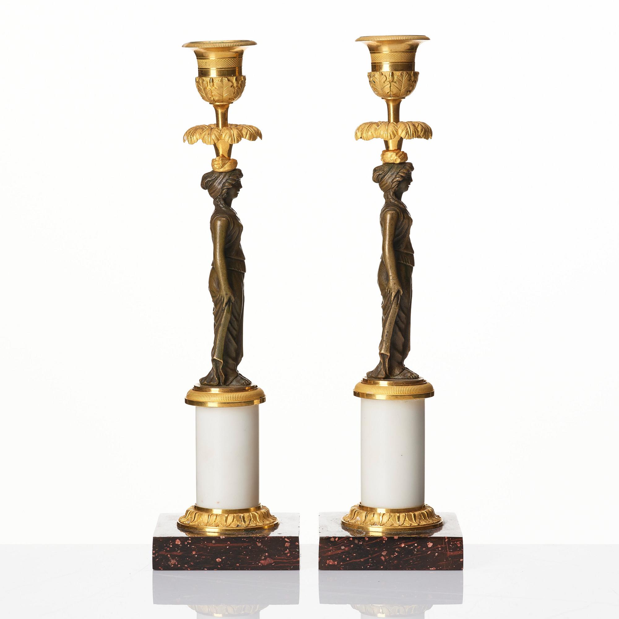 A pair of late Gustavian circa 1800 candlesticks attributed to F. L. Rung.