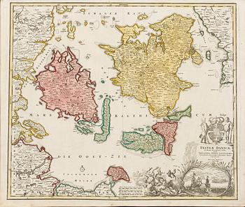 KARTA, "Insviae Danicae..."Johann Baptist Homann.  Ca 1720-tal.