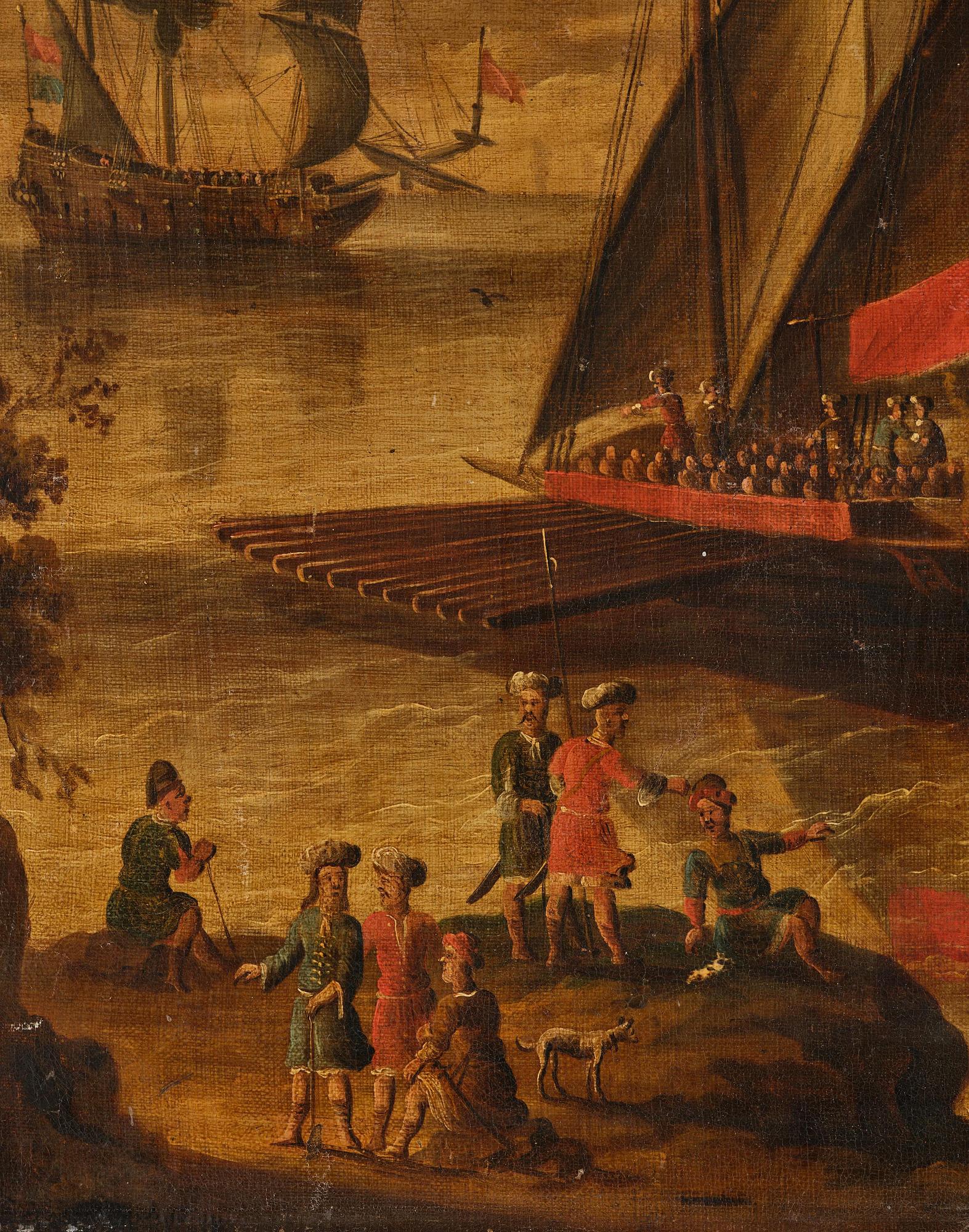 Peter van den Velde, follower of, Ship below the castle.