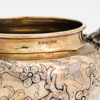 Samuel Smily, teservis, 9 delar, sterling silver, delvis förgyllt, Goldsmiths Alliance Ltd, London 1873-74.