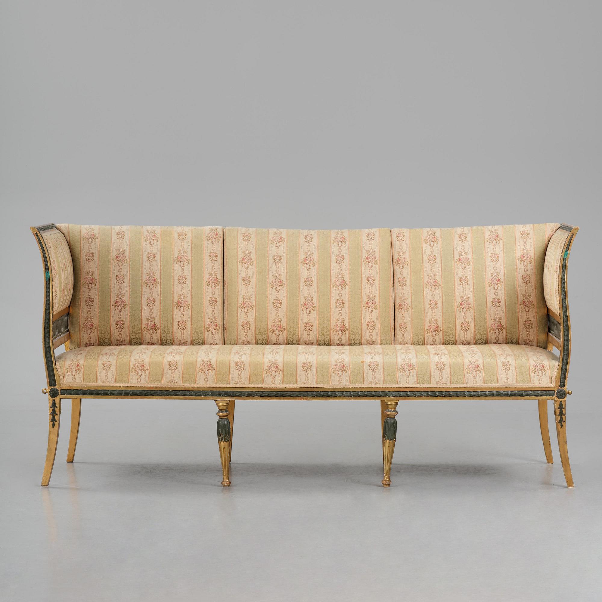 A late Gustavian giltwood sofa, Stockholm, late 18th century.