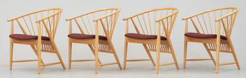 KARMSTOLAR, 4 st, "Solfjädern", Sonna Rosén, Gemla Möbelfabrik, formgiven 1948.