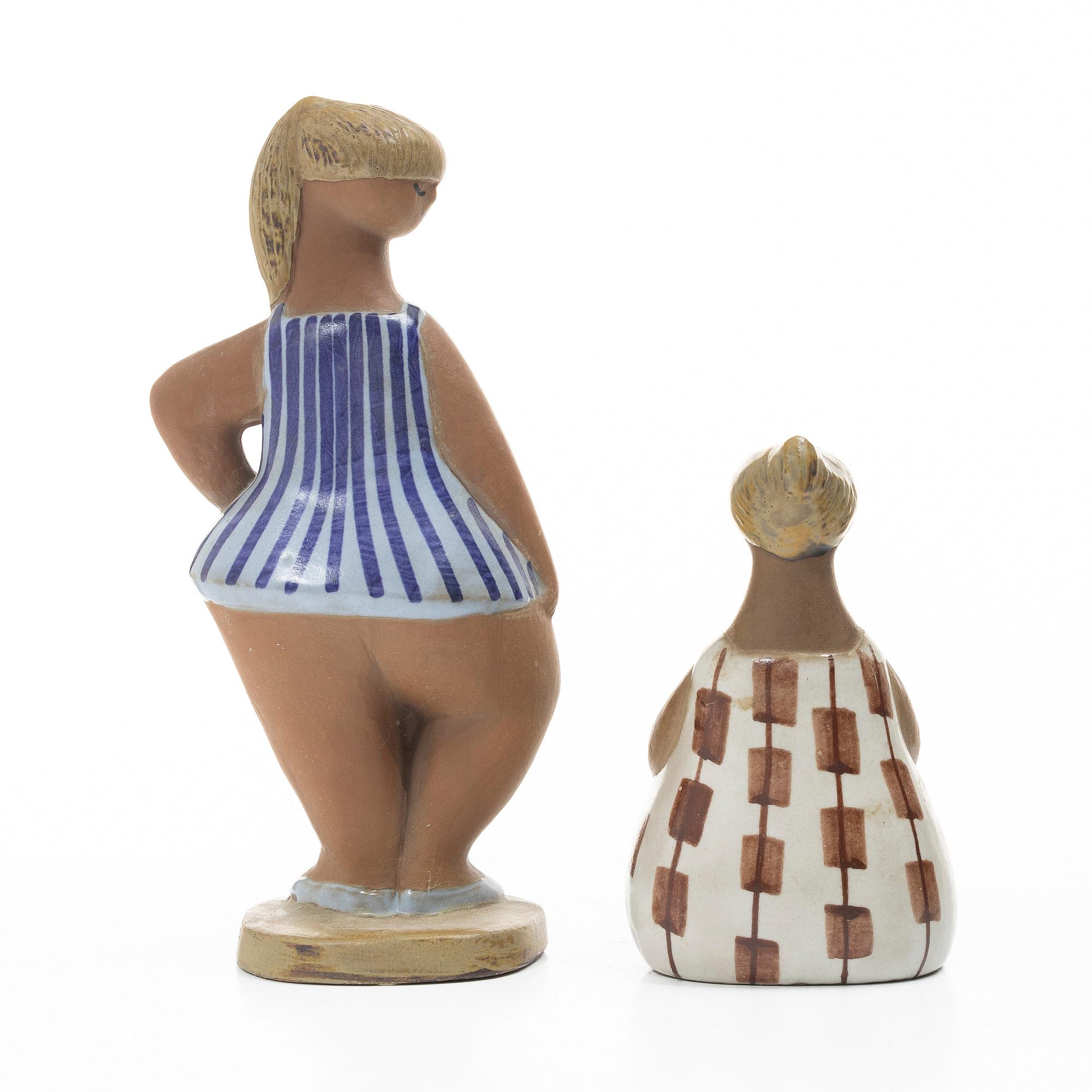 Lisa Larson, two stoneware figurines, 'Dora' & 'Charlotta' from the series 'ABC-flickorna', Gustavsberg, Sweden.