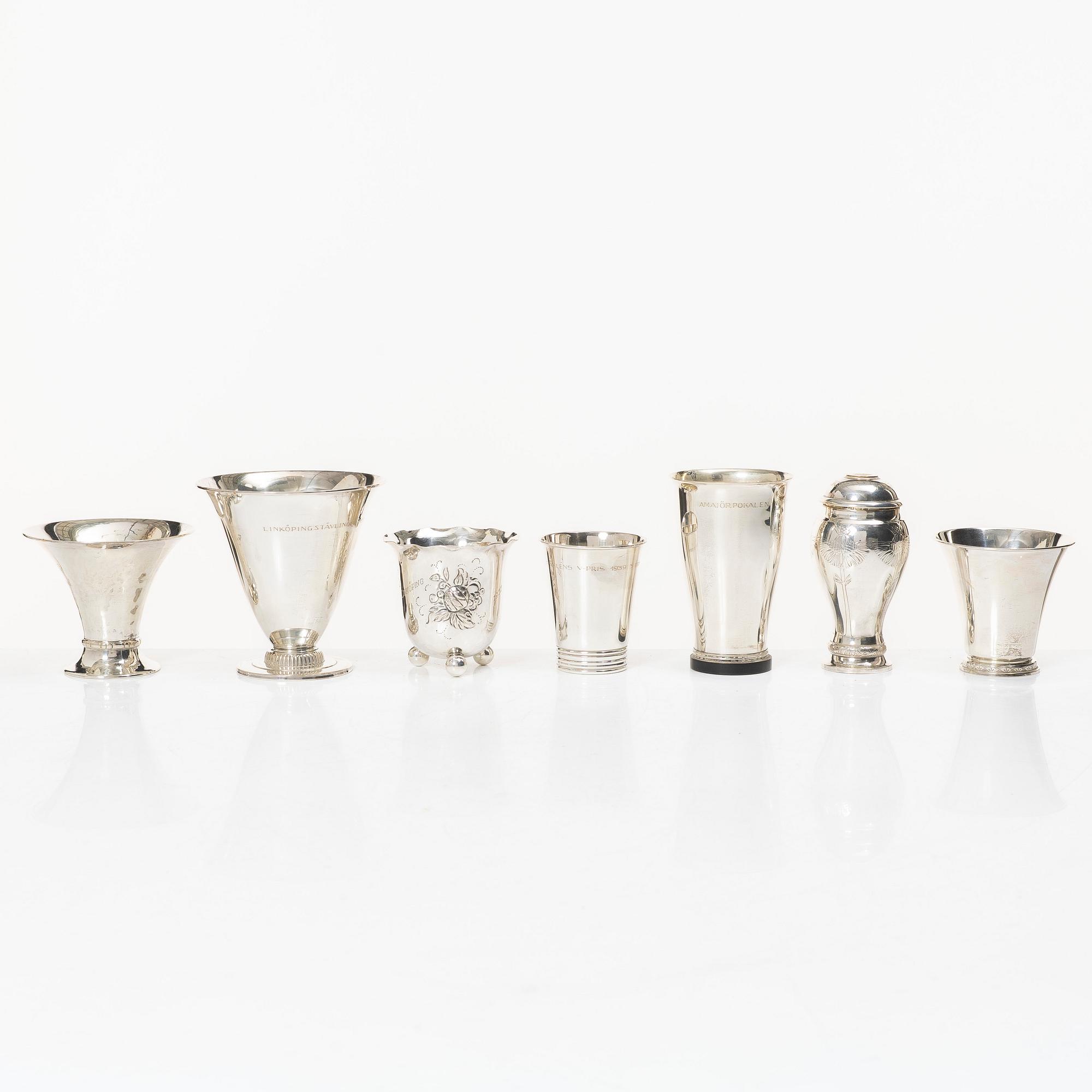 Bägare, 7 st, silver, GAB, 1900-tal.