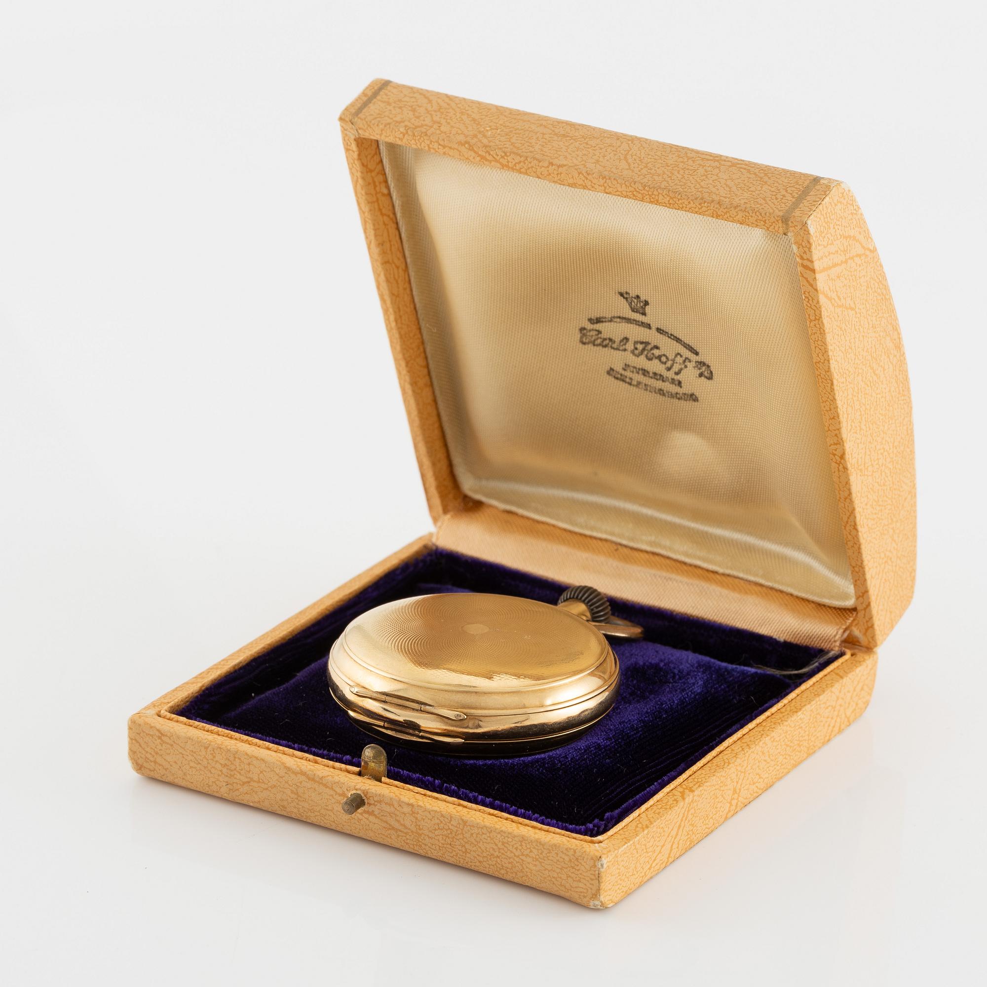 Pocket watch, 18K gold, hunter, calendar, 49.5 mm.