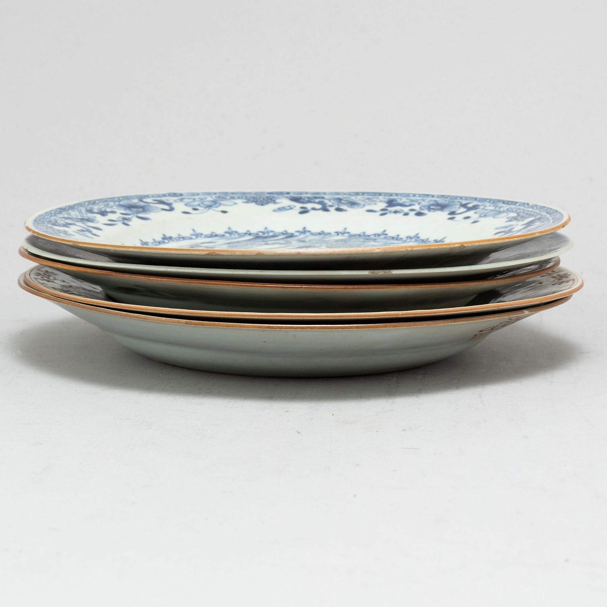 Five export porcelain plates, Qing dynasty, Qianlong (1736-95).