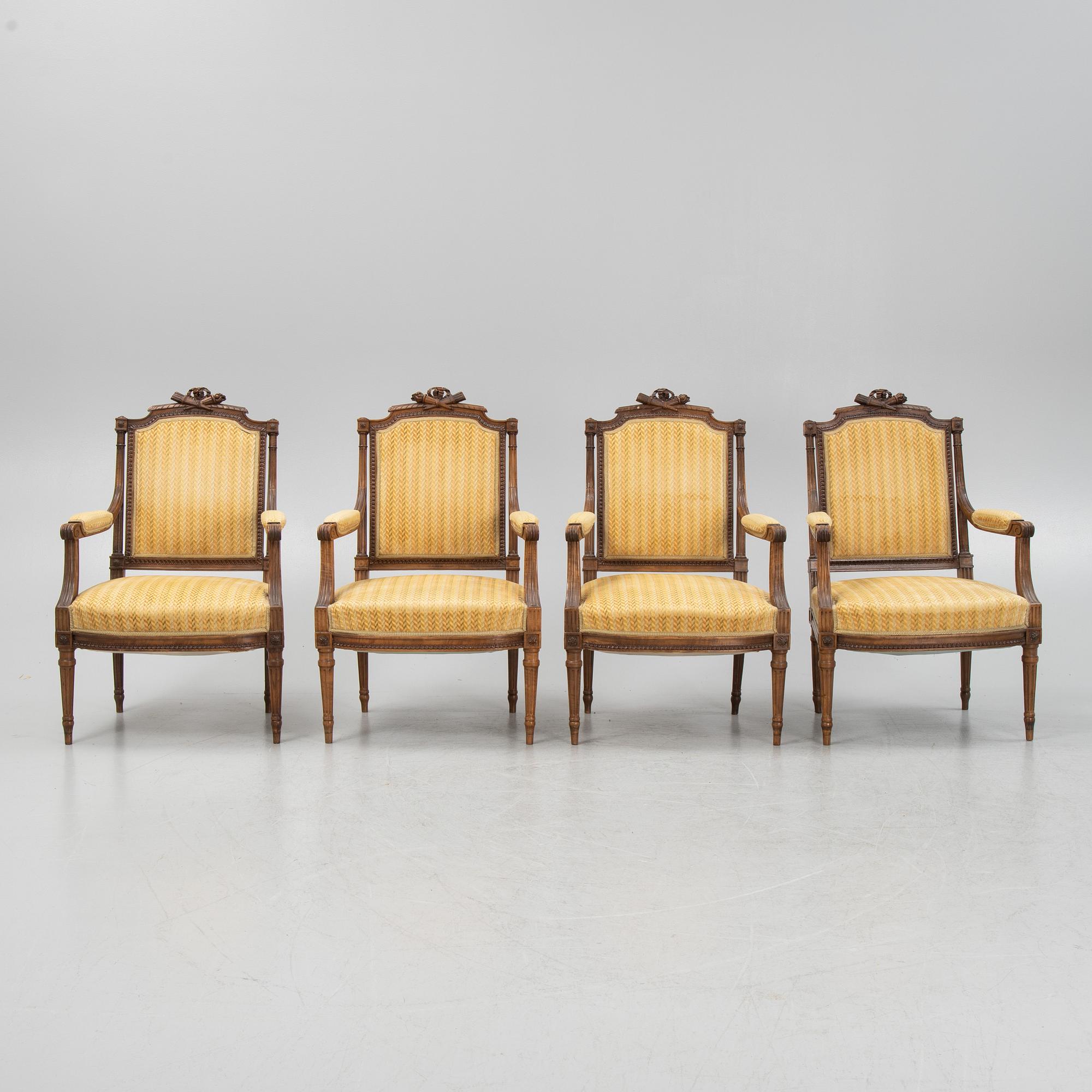 Four Louis XVI style armchairs first part of the 20th Century.