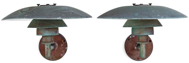 A pair of Poul Henningsen copper 'PH' wall lamps, Louis Poulsen, Denmark.