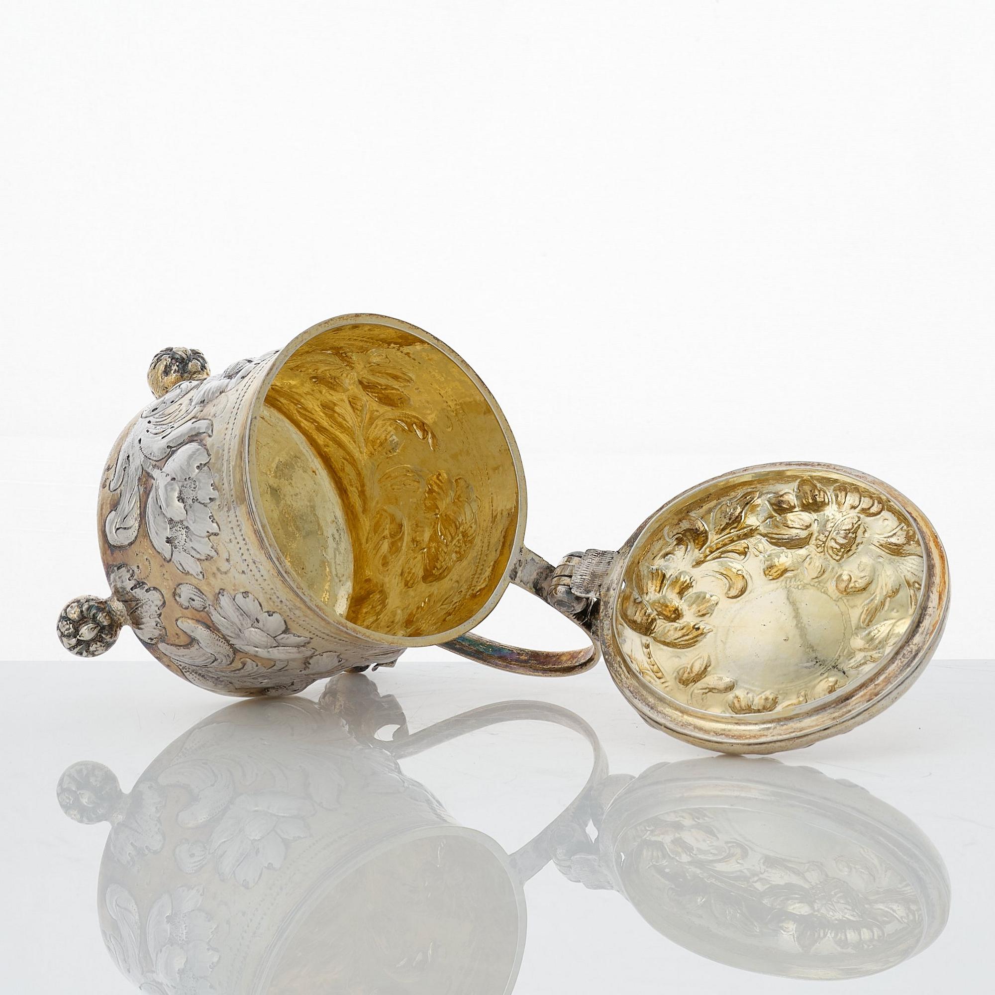 Johan Ståhle, miniatyrdryckeskanna, silver, (verksam i Stockholm 1677-1687 (1694)). Barock.