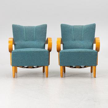 A pair of Swedish Modern armchairs, 1940's.