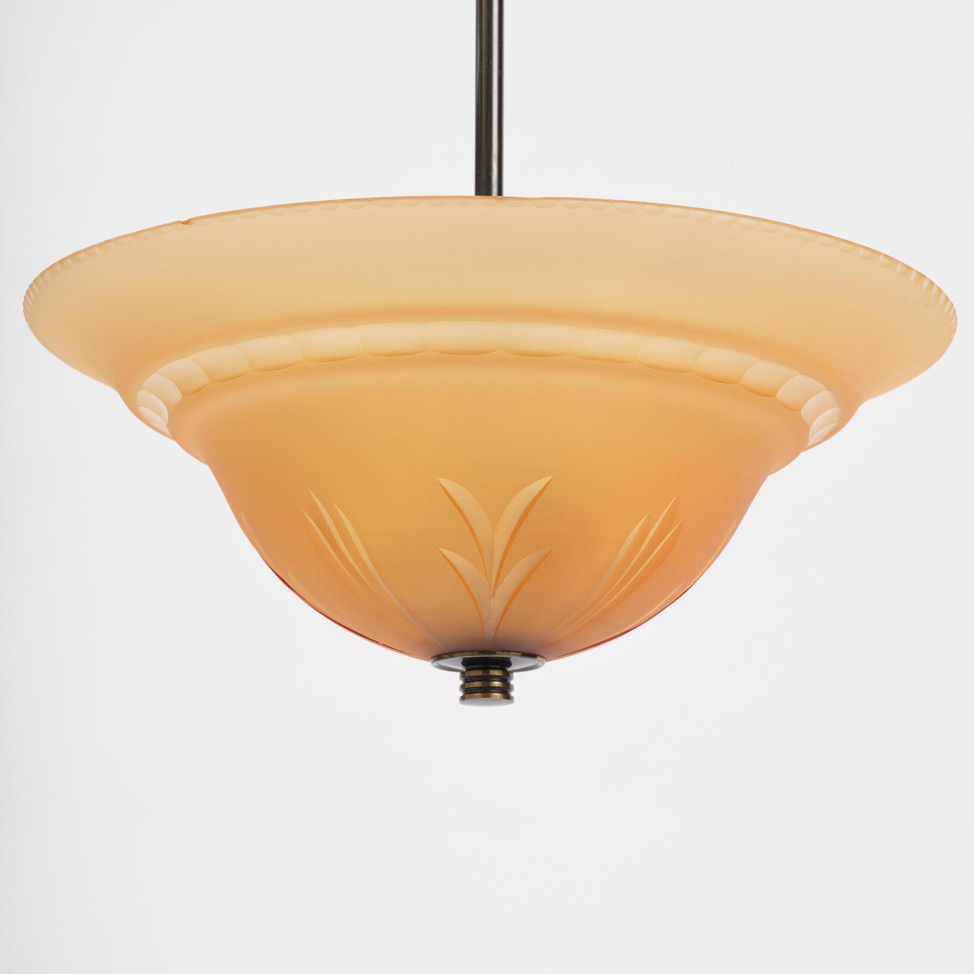 Edward Hald, a pair of ceiling lamps, Orrefors, 1930s.