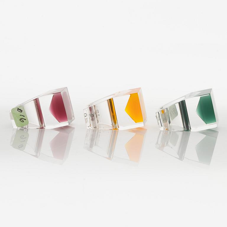 Siv Lagerström, three acrylic plastic rings, 1970s.