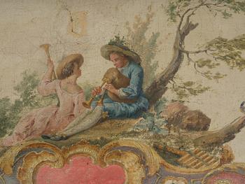 Lars Bolander, attributed to, Pastoral with shepherd and shepherdess, a pair, door overpanels.
