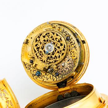 A gold watch, the movment signed Tobias Tompion, London, "Quarter Repeating", possibly early 1700´s.