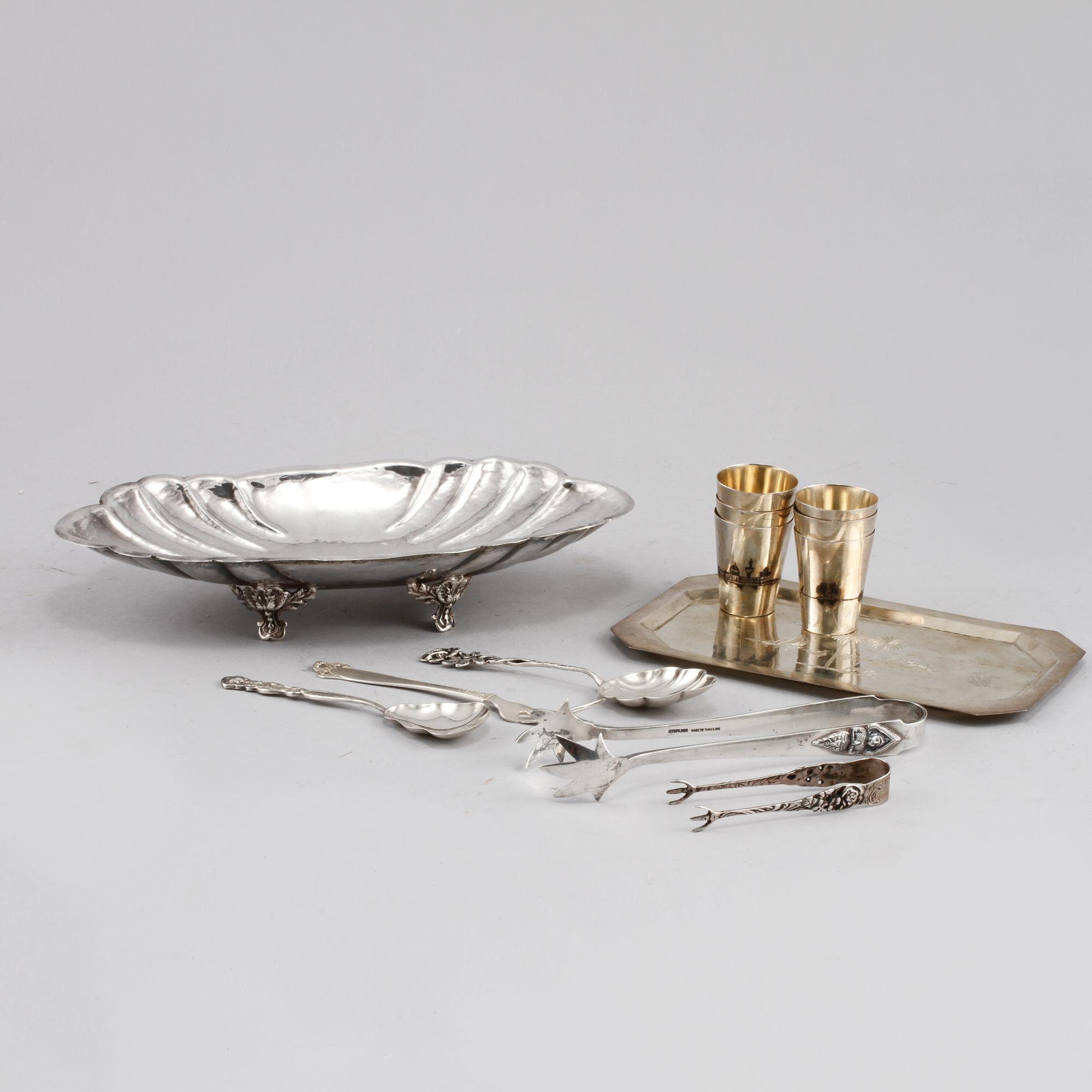 PARTI SILVER, 13 delar, bla Gewe Silvervarufabriken Ab, Malmö, 1955. Vikt 545 g.
