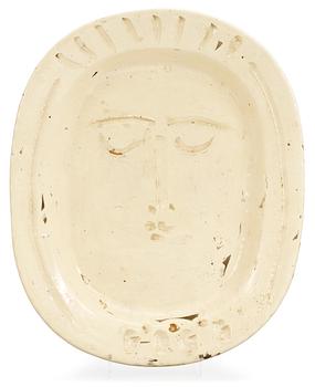 1342. A Picasso faience dish, "Visage de femme", Madoura, Vallauris, France 1955.