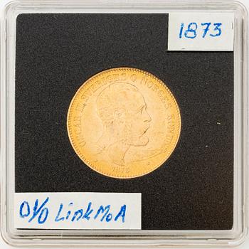 Guldmynt, Oscar II, 20 kronor, typ I, Sverige 1873.