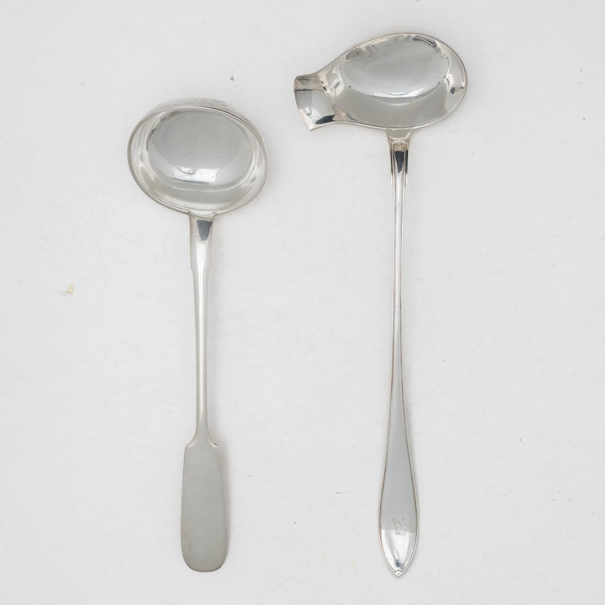 Two silver soup ladles, including Russia 1898-1903.