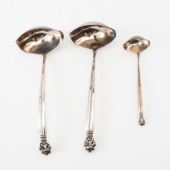 Johan Rohde, Serving utensils 3 dlr, sterling silver "Konge/Acorn", Georg Jensen, Denmark, after 1945.