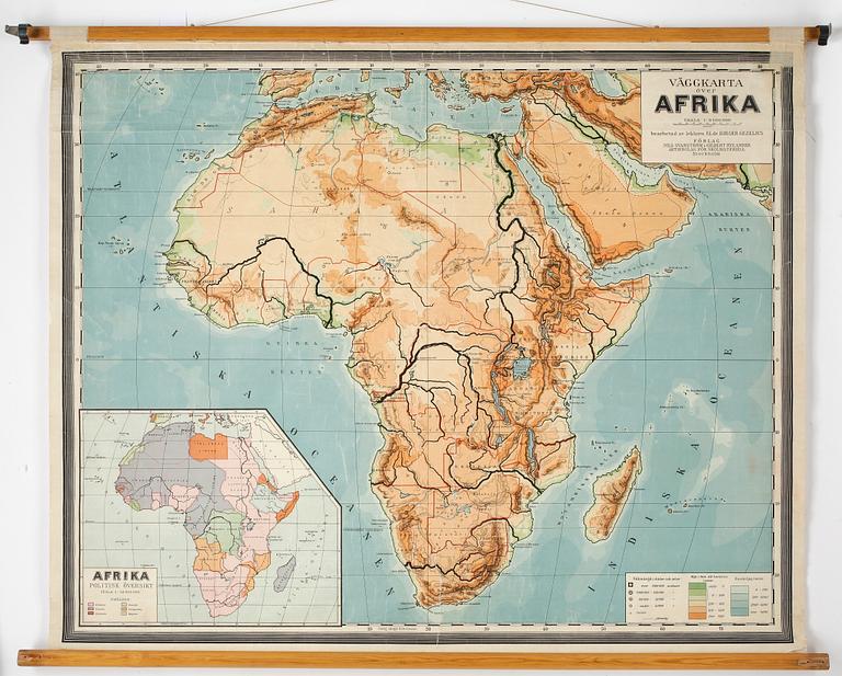 SKOLKARTA, "Afrika", Nils Svanström & Gilbert Rylander Aktiebolag för skolmaterial, 1900-talets andra hälft.