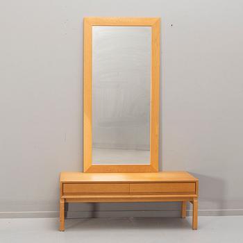 An oak 1968 IKEA Idol bench and mirror.