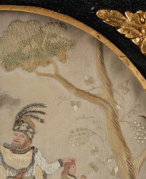 A late Gustavian frame and silk embroidery, dated 1802.