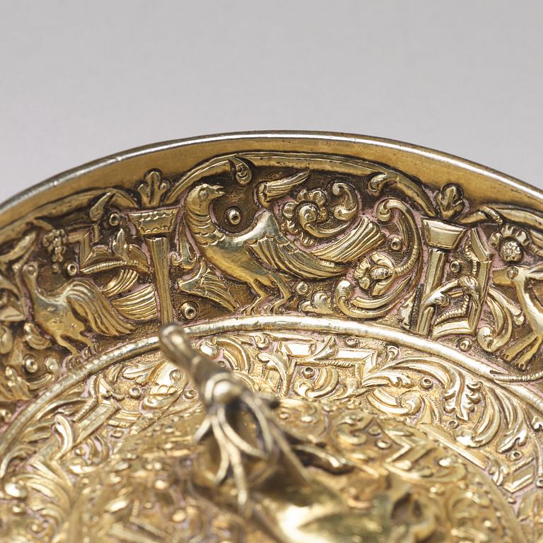 A parcel-gilt silver repoussé bowl, possibly Serbia 17th century, unmarked.