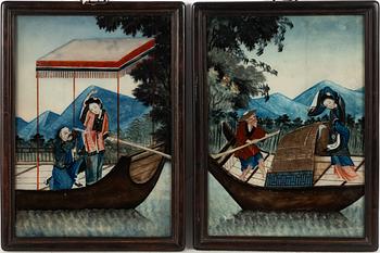 A pair of Chinese reverse glass paintings, Qing dynasty, 19th century.