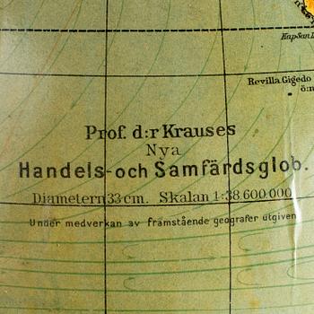 JORDGLOB, Prof. d:r Krauses Handels- och Samfärdsglob, 1900-talets första hälft.