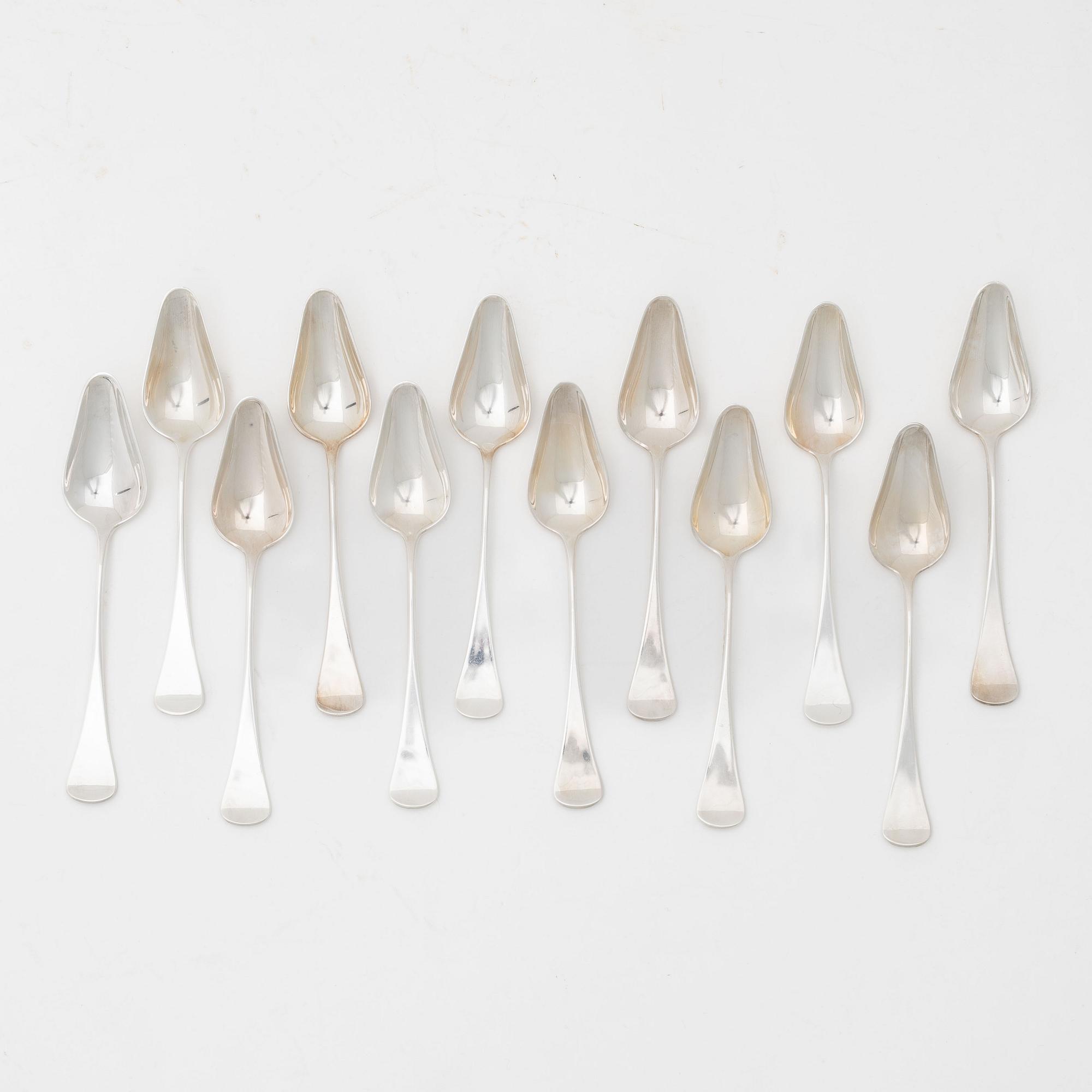 A set of twelve silver spoons, model 'Patricia', marks of W&S Sorensen, Denmark.