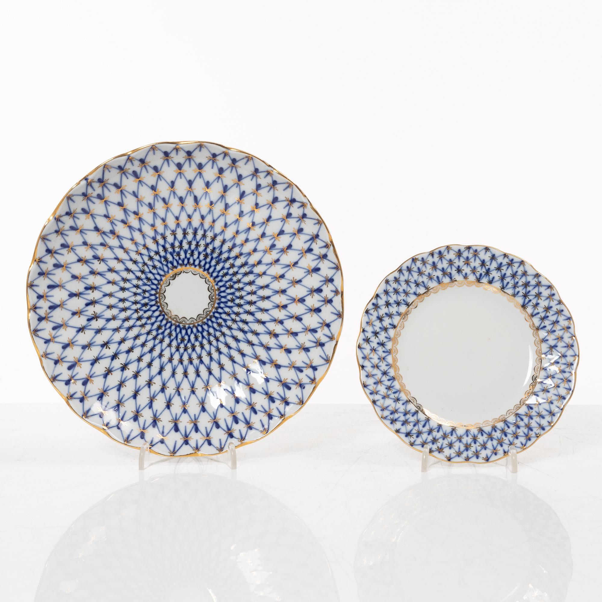 A 35-piece 'Cobalt Net' porcelain  Lomonosov, Soviet Union.
