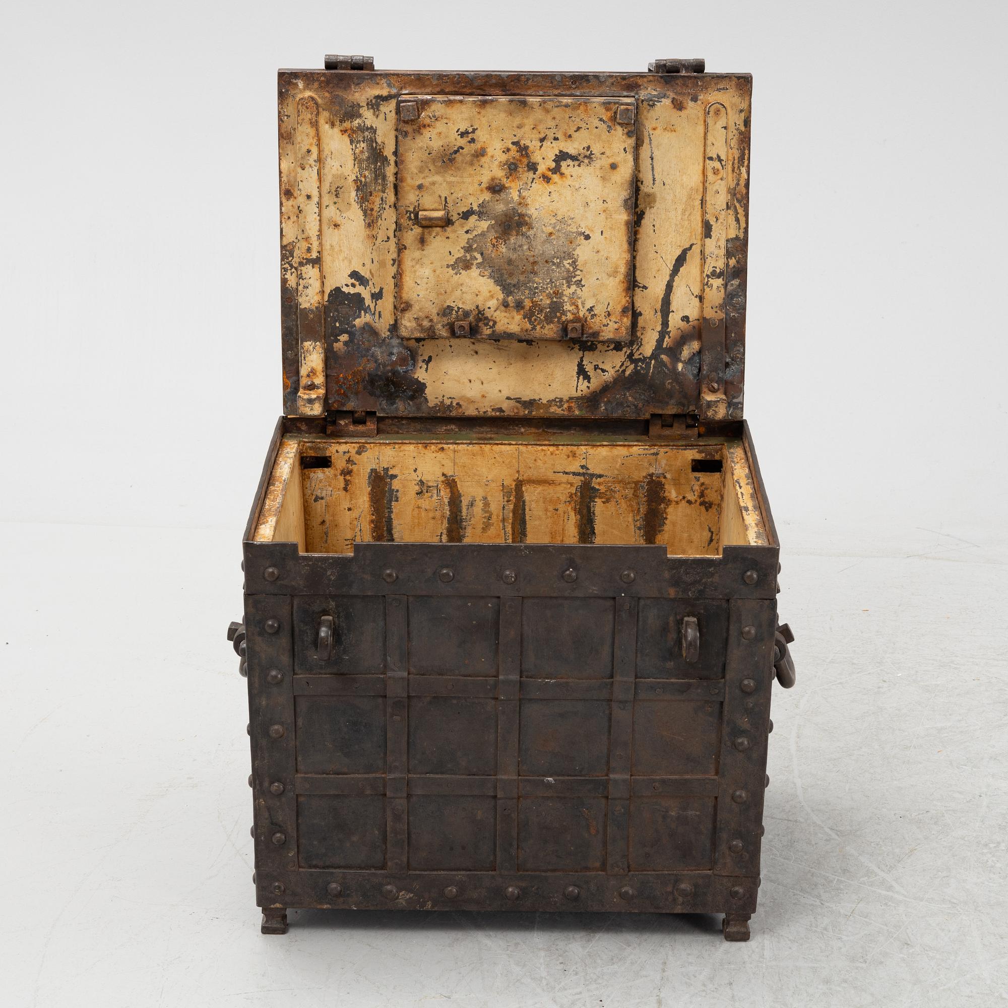 A 18th/19th Century iron strongbox.